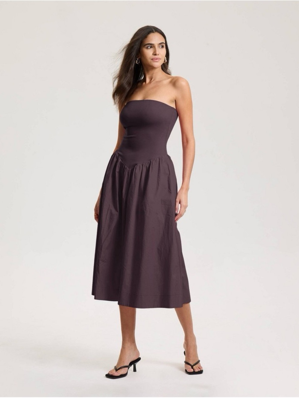 a new day Strapless Midi Dress in Deep Plum b220